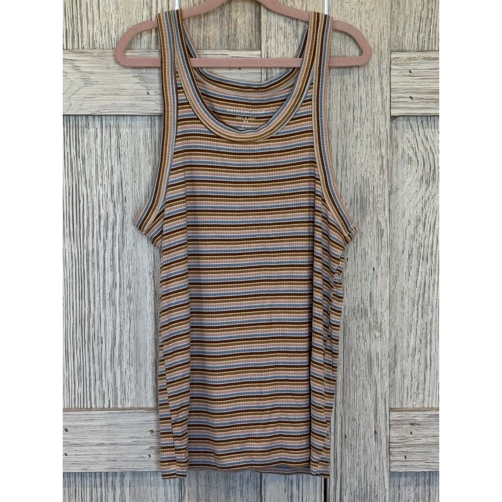 American Eagle Tank Top Y2K Womens Medium Multicolored Striped Casual Stretch